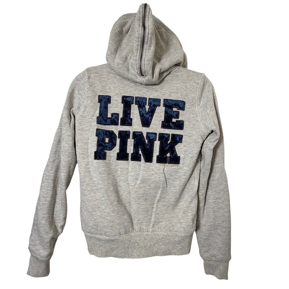 Sm Y2K Victoria’s Secret PINK Sherpa Hoodie Gray Live Pink Velvet Logo Zip Hood
